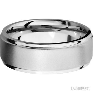8 mm wide Flat Grooved Edges 14K White Gold band.