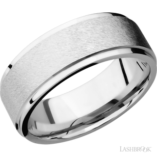 8 mm wide Flat Grooved Edges 14K White Gold band.