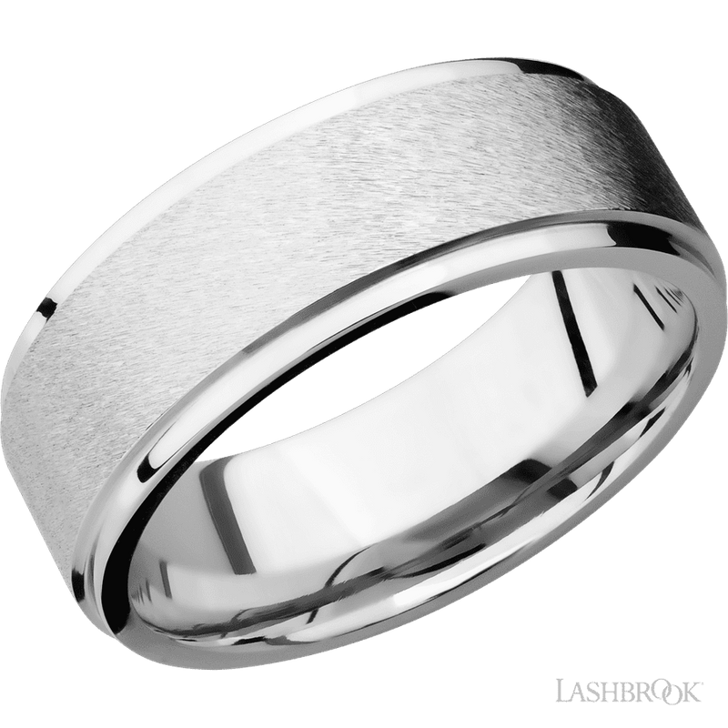 8 mm wide Flat Grooved Edges 14K White Gold band.