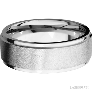 8 mm wide Flat Grooved Edges 14K White Gold band.