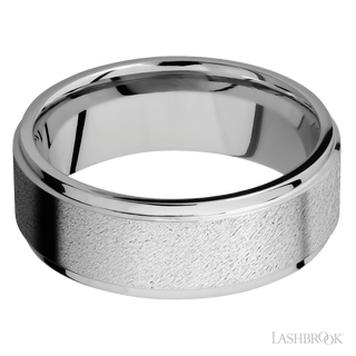 8 mm wide Flat Grooved Edges 14K White Gold band.
