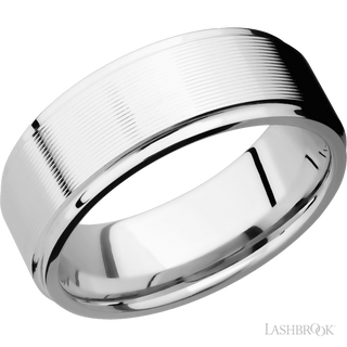 8 mm wide Flat Grooved Edges 14K White Gold band.