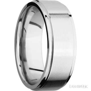 8 mm wide Flat Grooved Edges 14K White Gold band.