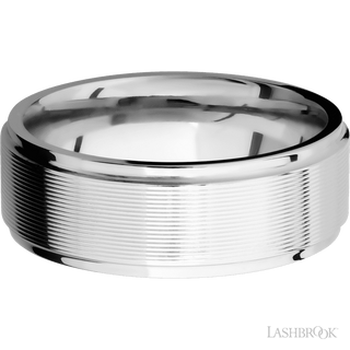 8 mm wide Flat Grooved Edges 14K White Gold band.