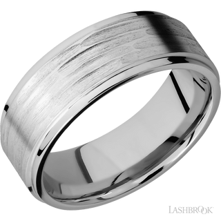 8 mm wide Flat Grooved Edges 14K White Gold band.