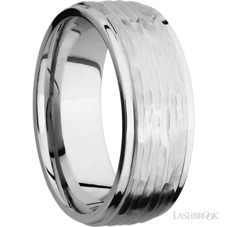 8 mm wide Flat Grooved Edges 14K White Gold band.