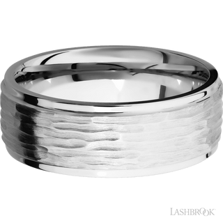 8 mm wide Flat Grooved Edges 14K White Gold band.