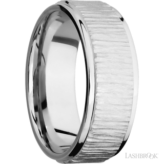 8 mm wide Flat Grooved Edges 14K White Gold band.