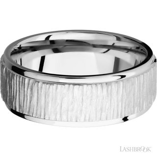 8 mm wide Flat Grooved Edges 14K White Gold band.