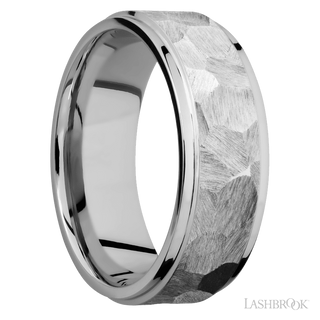 8 mm wide Flat Grooved Edges 14K White Gold band.