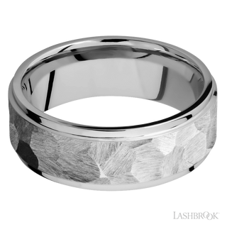 8 mm wide Flat Grooved Edges 14K White Gold band.