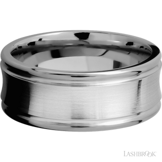 9 mm wide Concaved Center Round Edges 14K White Gold band.