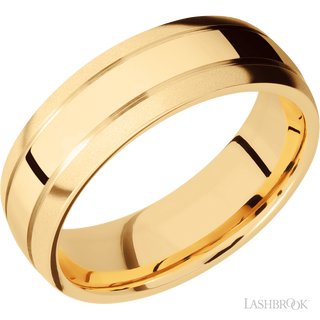 7 mm wide Domed with two accent grooves 14K Yellow Gold band.