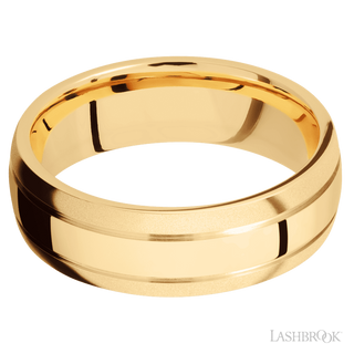 7 mm wide Domed with two accent grooves 14K Yellow Gold band.