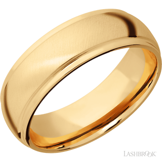 7 mm wide Domed Stepped Down Edges 14K Yellow Gold band.
