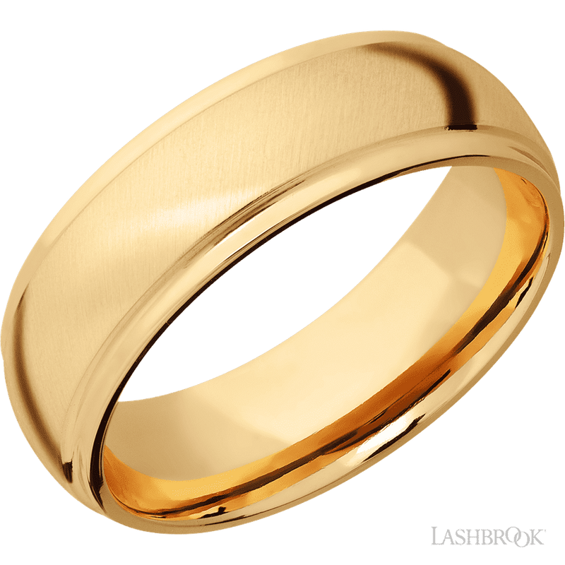 7 mm wide Domed Stepped Down Edges 14K Yellow Gold band.