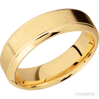 7 mm wide High Bevel Milgrain 14K Yellow Gold band.