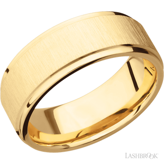 8 mm wide Flat Grooved Edges 14K Yellow Gold band.