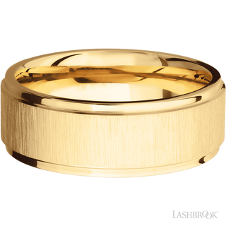 8 mm wide Flat Grooved Edges 14K Yellow Gold band.