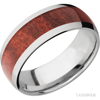 8 mm wide/Domed/Titanium band with one 5 mm Centered inlay of Red Heart.