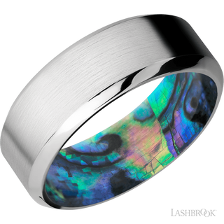 8 mm wide High Bevel Cobalt Chrome band featuring a Abalone sleeve.