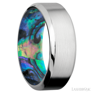 8 mm wide High Bevel Cobalt Chrome band featuring a Abalone sleeve.