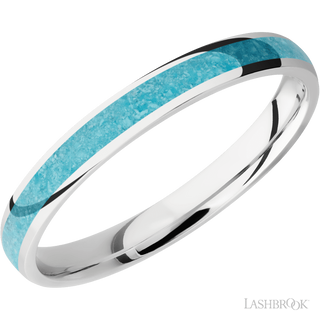 3 mm wide/Domed/Cobalt Chrome band with one 2 mm Centered inlay of Turquoise.