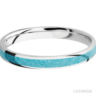 3 mm wide/Domed/Cobalt Chrome band with one 2 mm Centered inlay of Turquoise.