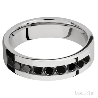 6 mm wide/Flat/Cobalt Chrome band with an  arrangement of 9, .1 carat Round Black Diamond stones in a Channel setting.