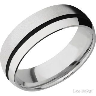 7 mm wide/Domed/Cobalt Chrome band with one 1 mm Off Center inlay of Black.