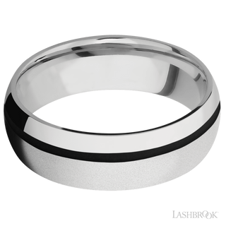 7 mm wide/Domed/Cobalt Chrome band with one 1 mm Off Center inlay of Black.