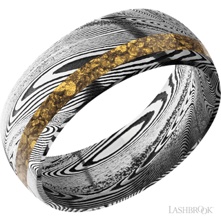 8 mm wide/Domed/Tightweave band with one 2 mm Off Center inlay of Alaskan Gold Nugget.