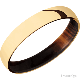 4 mm wide Domed 14K Yellow Gold band featuring a Cocobolo sleeve.