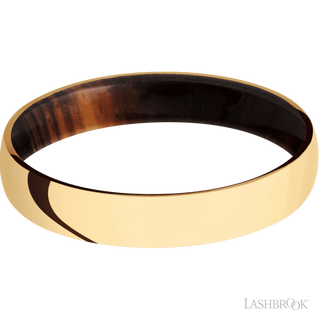 4 mm wide Domed 14K Yellow Gold band featuring a Cocobolo sleeve.