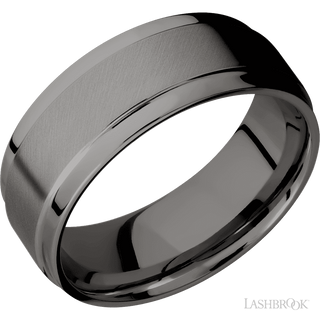 8 mm wide Flat Wide Grooved Edges Tantalum Noir band.