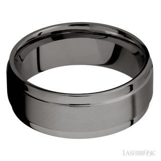 8 mm wide Flat Wide Grooved Edges Tantalum Noir band.