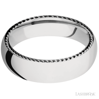 6 mm wide/Domed/14K White Gold band with two 1 mm Sidebraid inlays of 14K White Gold.