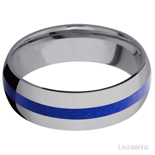 7 mm wide/Domed/Tantalum band with one 2 mm Centered inlay of Lapis.