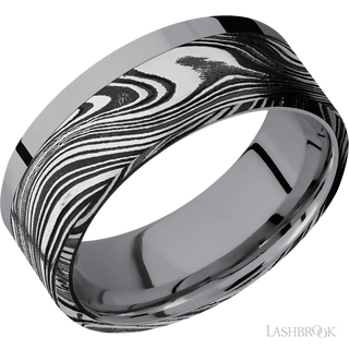 8 mm wide/Flat/Tantalum band with one 6 mm Off Center Edge inlay of Marble.