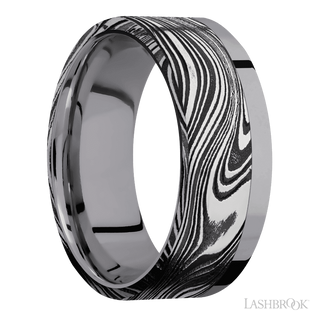 8 mm wide/Flat/Tantalum band with one 6 mm Off Center Edge inlay of Marble.