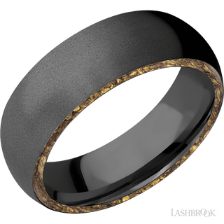 7 mm wide/Domed/Zirconium band with two 1 mm Side inlays of Alaskan Gold Nugget.