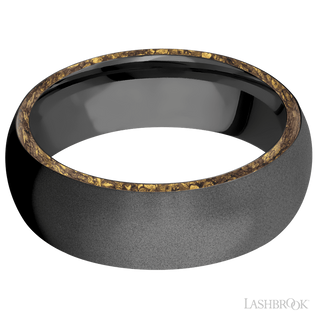 7 mm wide/Domed/Zirconium band with two 1 mm Side inlays of Alaskan Gold Nugget.