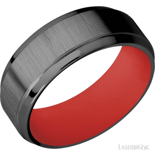 8 mm wide Stepped Bevel Zirconium band featuring a USMC Red sleeve.