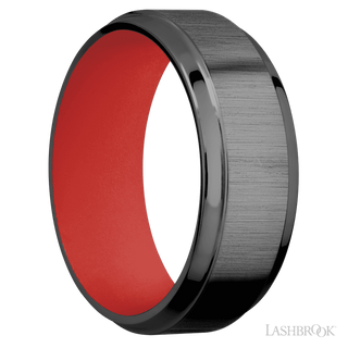 8 mm wide Stepped Bevel Zirconium band featuring a USMC Red sleeve.