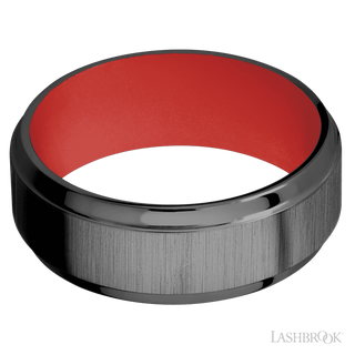 8 mm wide Stepped Bevel Zirconium band featuring a USMC Red sleeve.