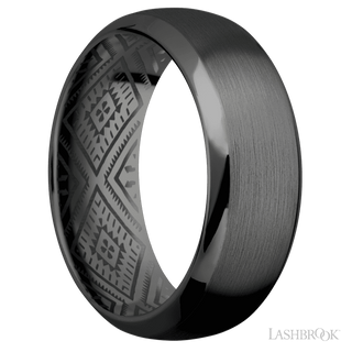 8 mm wide Domed Bevel Zirconium band.