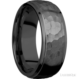 8 mm wide Domed Stepped Down Edges Zirconium band.