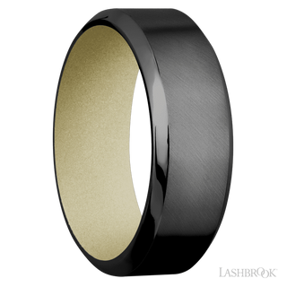8 mm wide High Bevel Zirconium band featuring a Bright Nickel sleeve.