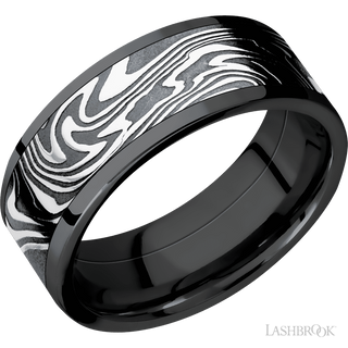 8 mm wide/Flat/Zirconium band with one 6 mm Centered inlay of Kinetic.