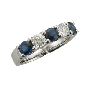 1.10CTW BLUE SAPPHIRE AND .50CTW ROUND DIAMOND RING SI GH